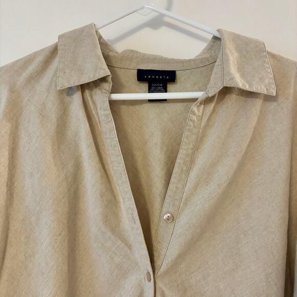 Venezia Linen Cotton short sleeve tan top 22/24 - Picture 3 of 10